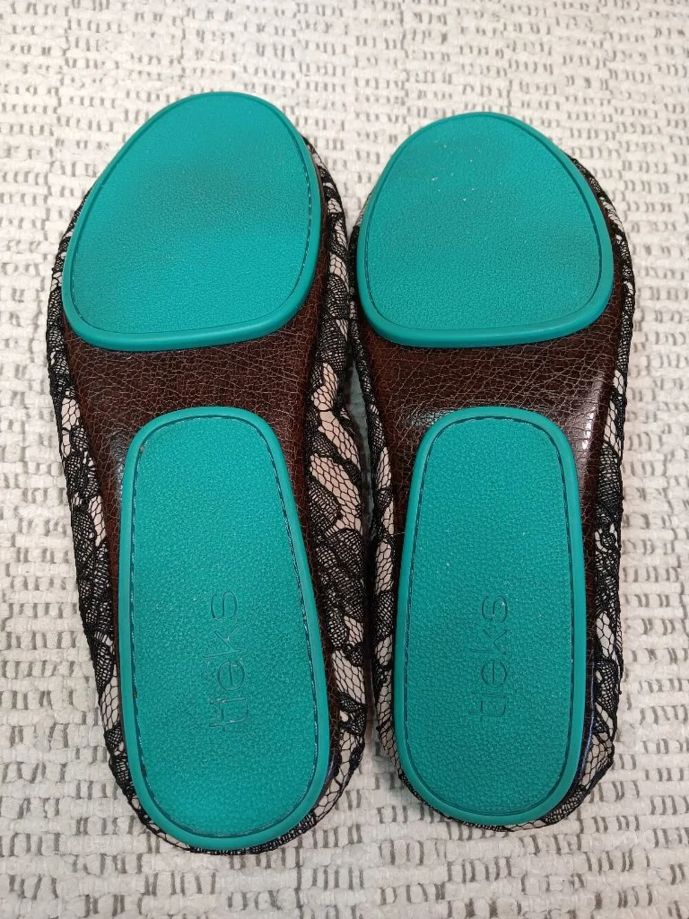 Tieks women's 'Nude Lace' black floral lace overlay leather ballet flats sz 9